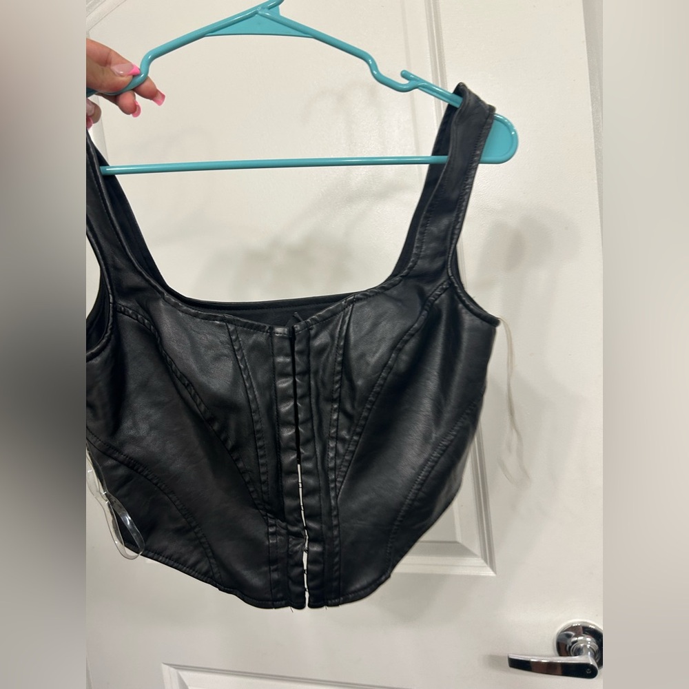 Black Faux Leather Corset Top